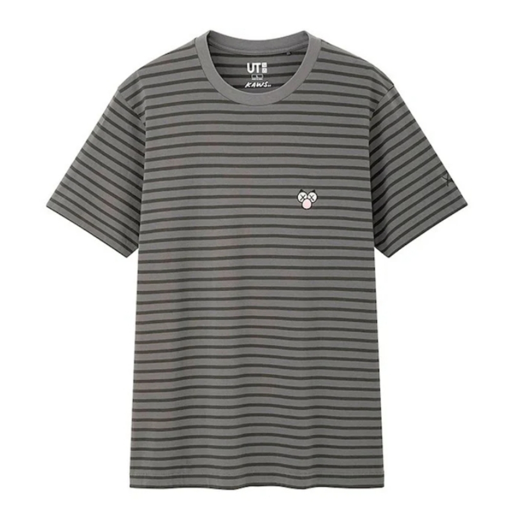 Uniqlo KAWS Sesame Street Mens S Gonzo RARE Graphic pocket Gray Striped T Shirt